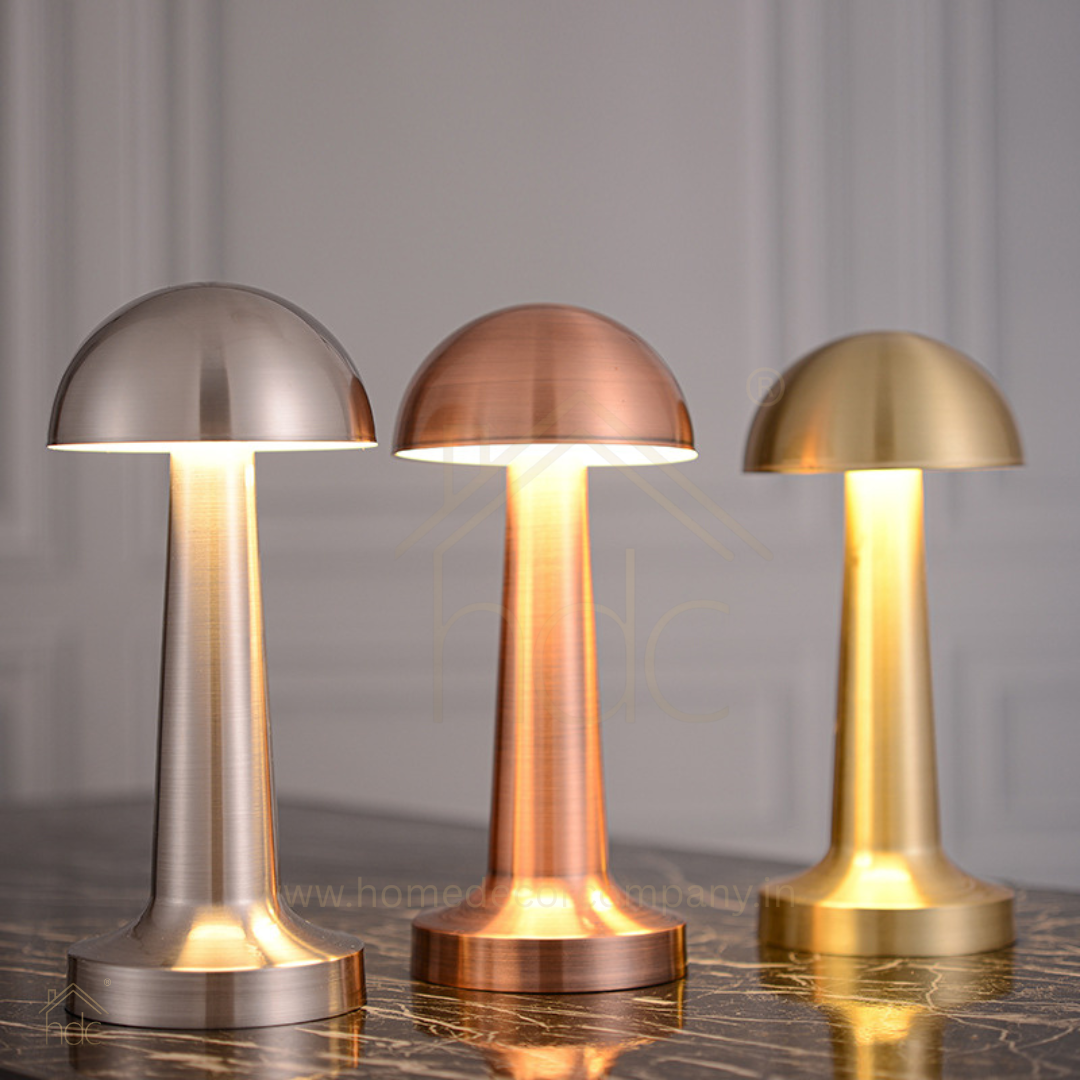 HDC Premium Metal Mushroom LED Table Lamp Rechargeable, Touch Control, Dimmable Light (Gold, Rose Gold, Silver)