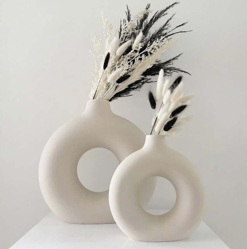 Donut Pampas Vase 2 Pc Set 8.5 & 6.5 (White matte) - HDC.IN