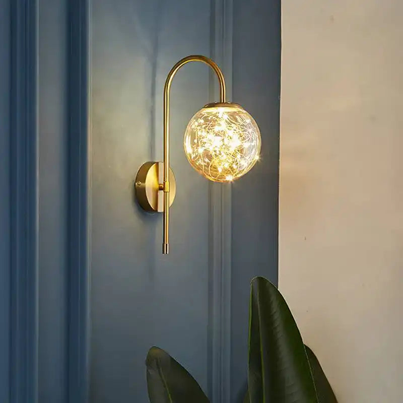 Hdc Fairy Glass Ball Wall Light Modern Copper Metal Lighting Wall Light - Gold Warm White - HDC.IN
