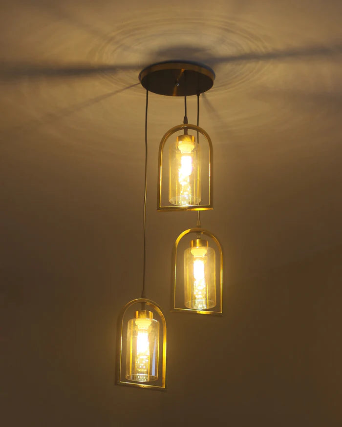 Hdc 3 Light Long Amber Glass Hanging Lights