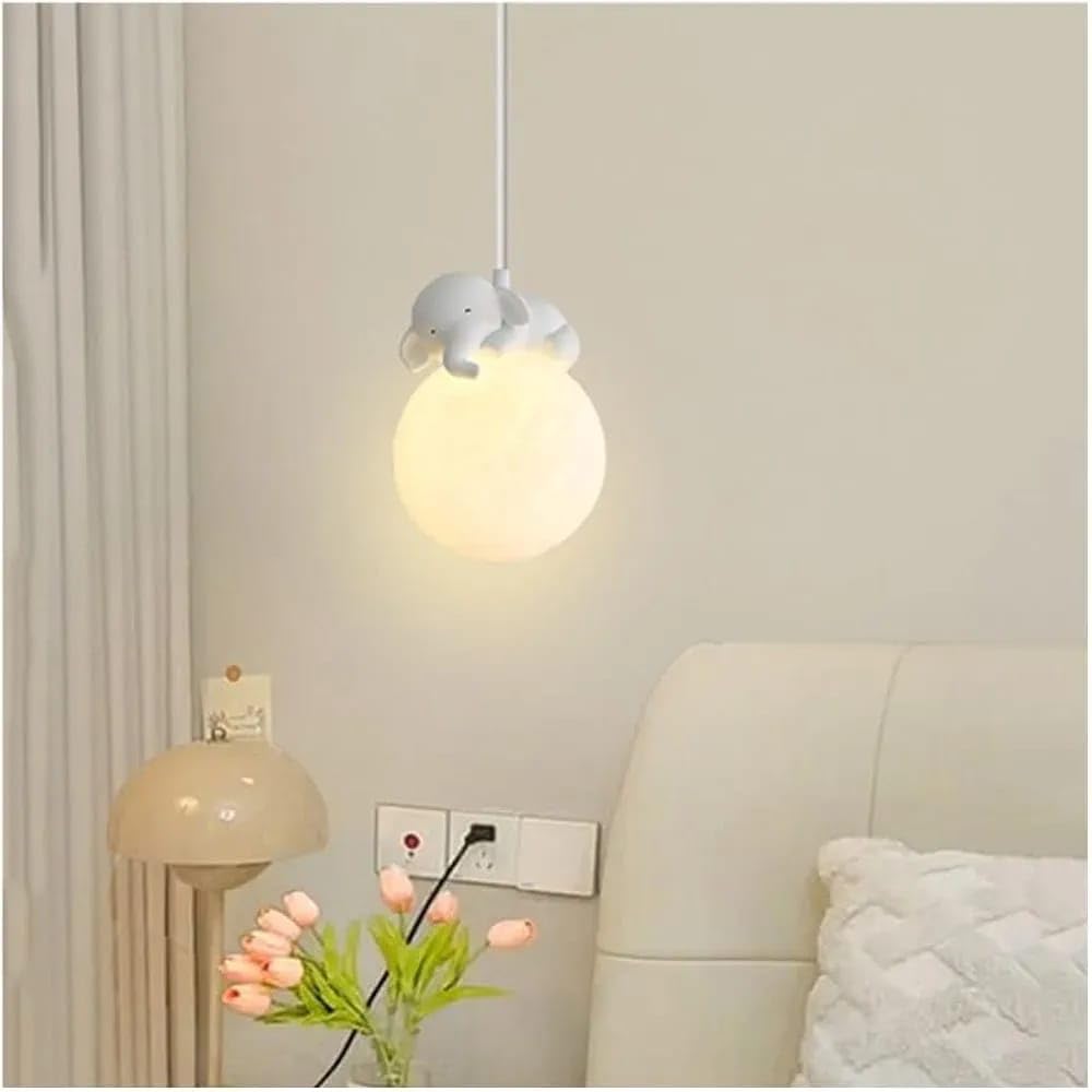 Hdc Elephant Shaped Moon LED Modern Hanging Light for Baby Room Kids Bedroom