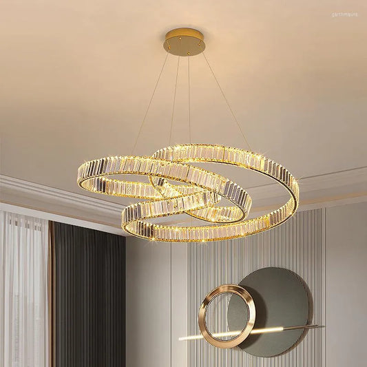 Hdc Crystal Curvy Metal Glass Modern Led Chandelier 800 Mm Ring - Tricolour