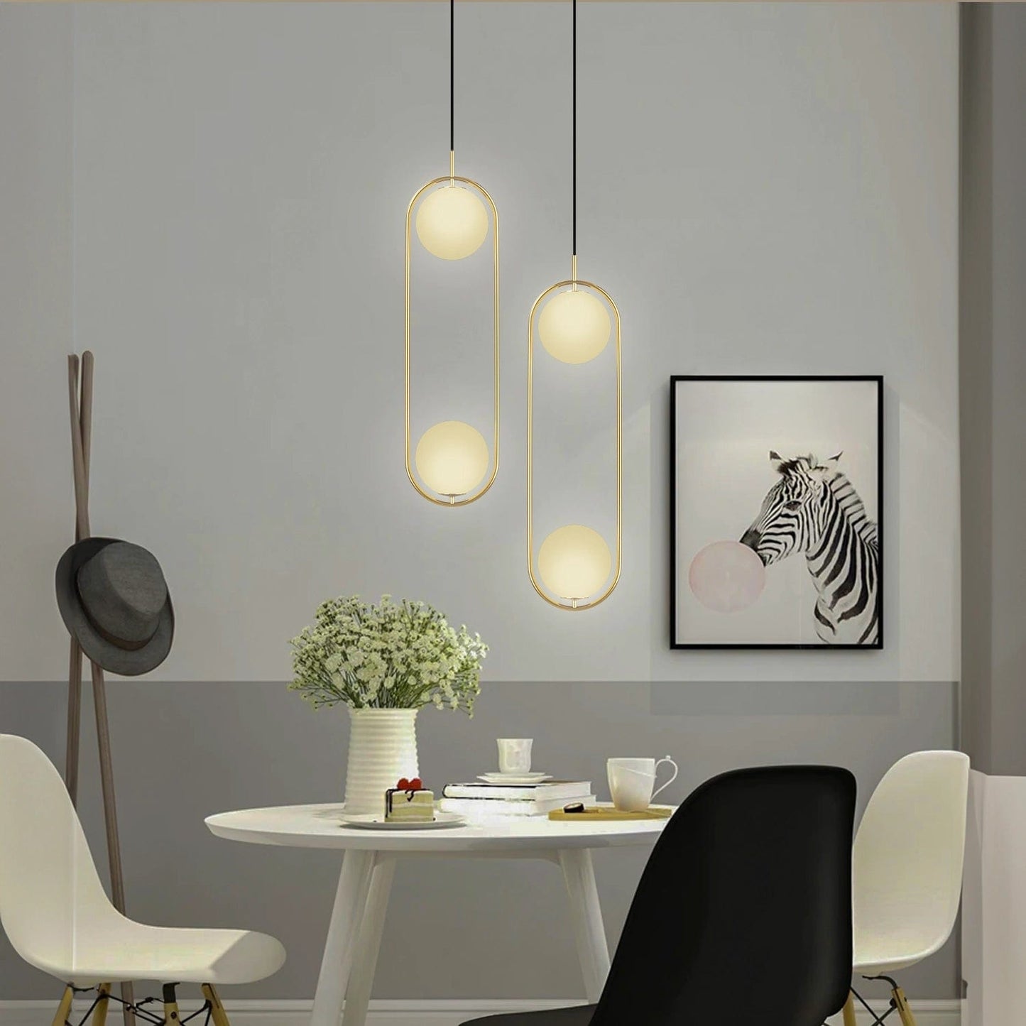 HDC 2 Light Led Glossy Gold Frosted Balls Pendant Lamp Chandelier Ceiling Light