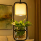 Hdc Modern Black Frame with Glass Planter and Fabric Shade Hanging Planter LED Pendant Light