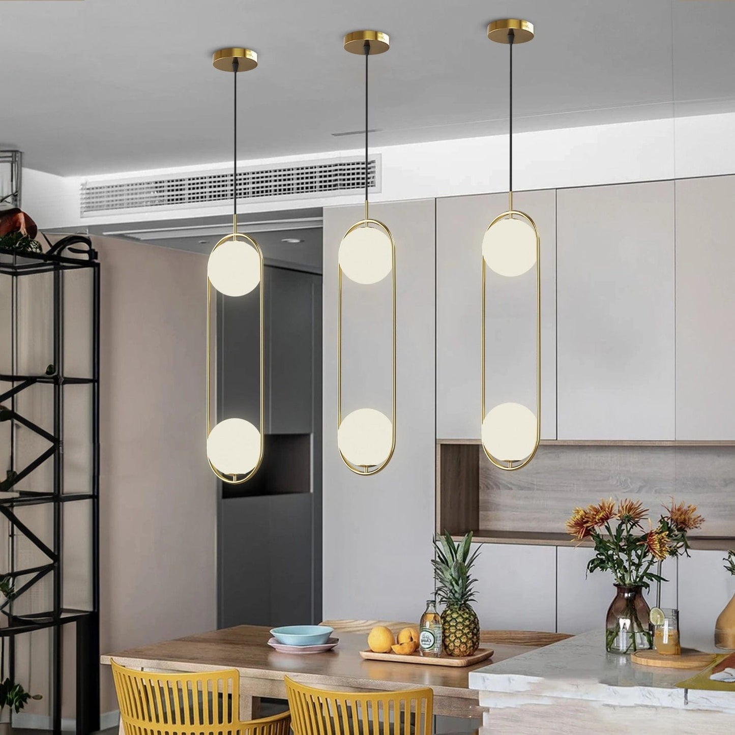 HDC 2 Light Led Glossy Gold Frosted Balls Pendant Lamp Chandelier Ceiling Light