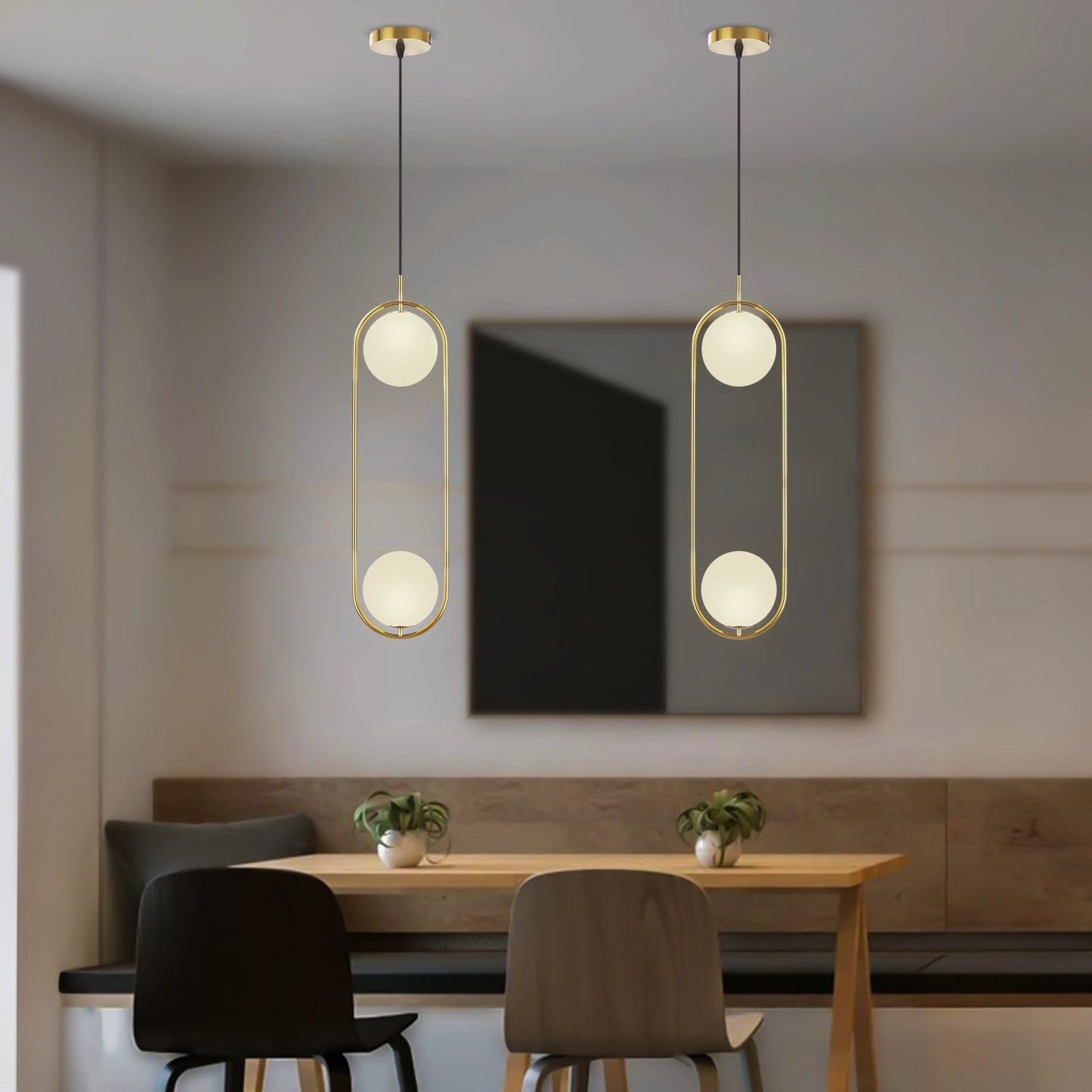 HDC 2 Light Led Glossy Gold Frosted Balls Pendant Lamp Chandelier Ceiling Light