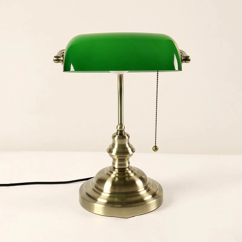 Hdc Retro Home Classic Green Bankers Table Lamp with Glass Shade and Brass Base