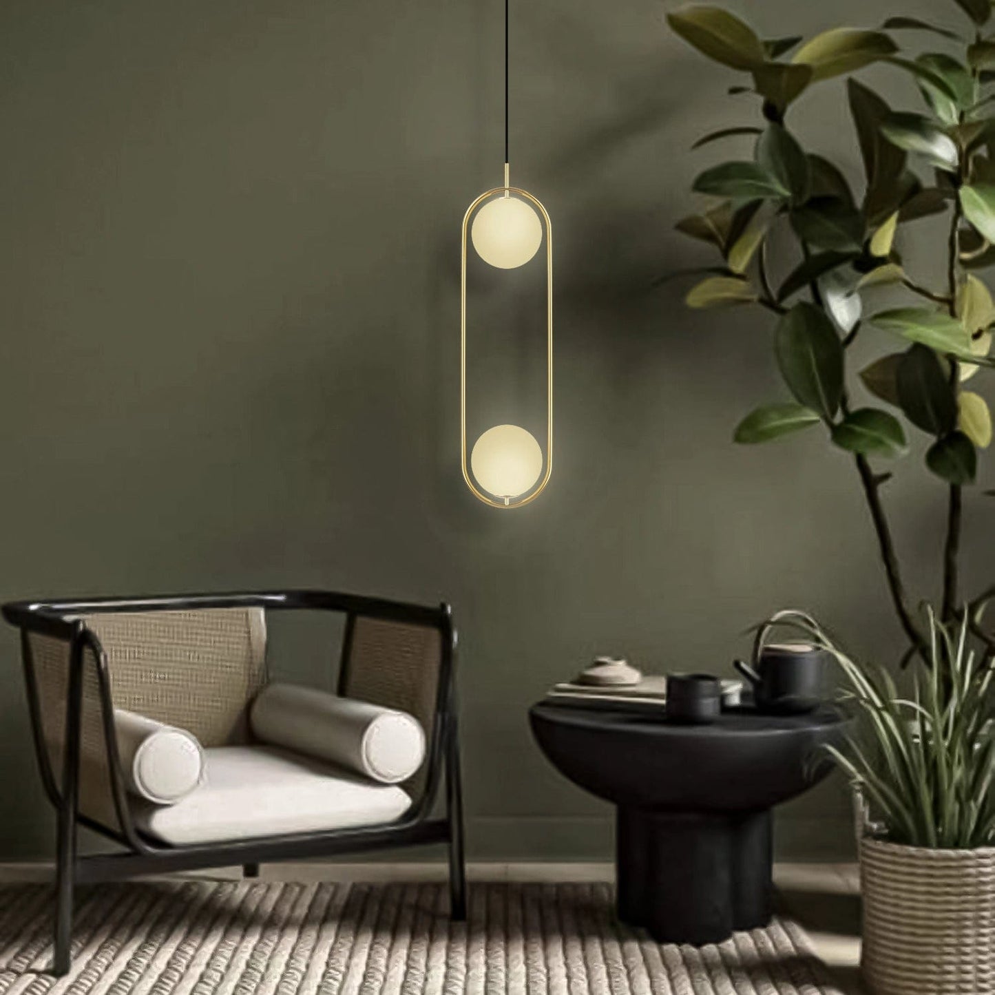 HDC 2 Light Led Glossy Gold Frosted Balls Pendant Lamp Chandelier Ceiling Light