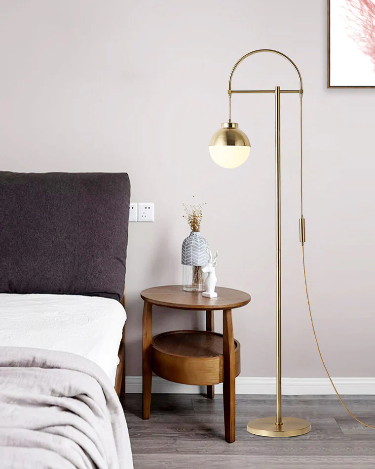 HDC Golden Electroplated Arch Standing Lamp Spherical Glass Lampshade Contemporary Floor Lamp for Reading, Bedroom and Living Room
