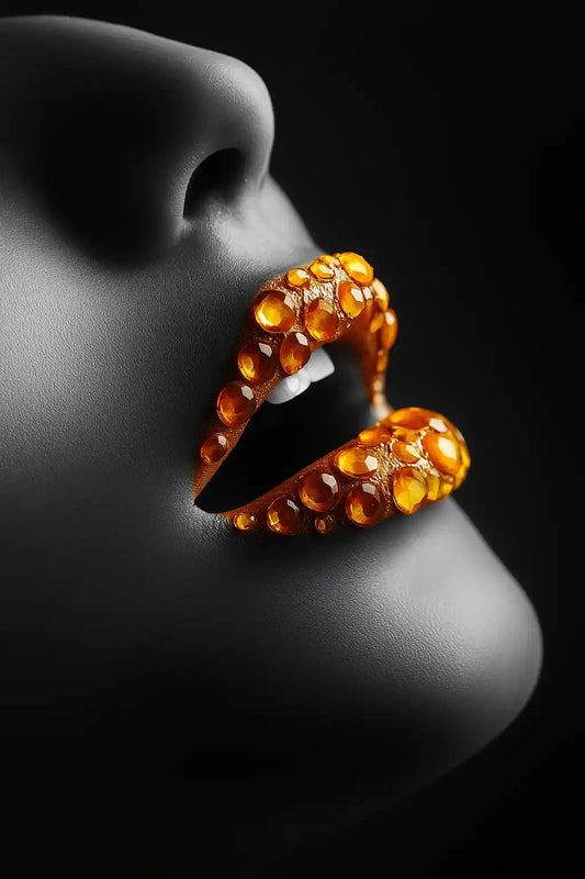 Hdc Golden Makeup Woman Lips with Gems Portraits Aesthetic Wall Art Poster for Living Room, Home & Wall Decor - HDC Lights