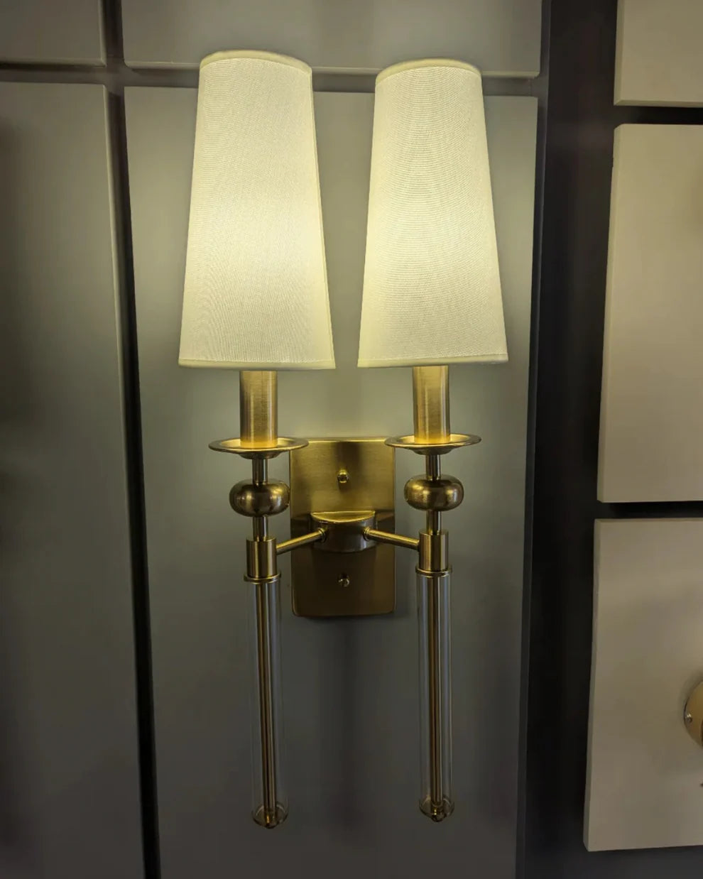 Hdc Antique Metal Wall Light Double Sided Electroplated Brushed Brass Fabric Shade - Warm White