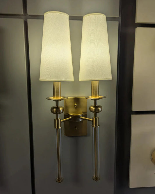 Hdc Antique Metal Wall Light Double Sided Electroplated Brushed Brass Fabric Shade - Warm White