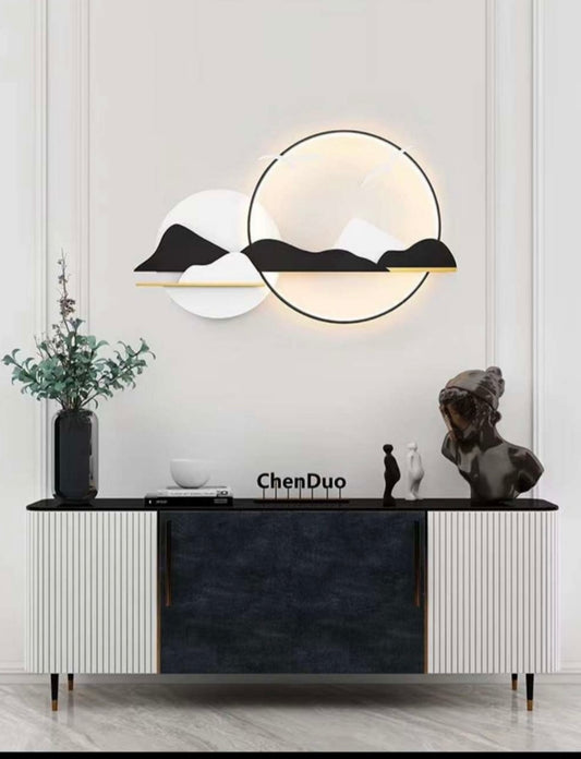 HDC Abstract Moon And Mountain Landscape Led Metal Art For Home Decor