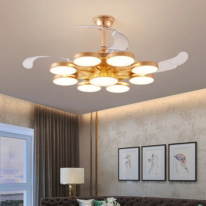Hdc Invisible Gold Rings Ceiling Fan Chandelier With Remote 4 Retractable Abs Blades - Warm White