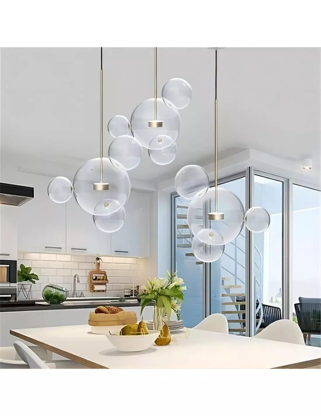 Hdc 1 Light Modern Creative Kitchen Island Nordic Art Transparent Glass Soap Bubble Chandelier Lamp