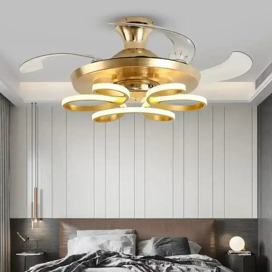 Hdc Golden Flower Led 3 Color Setting Control With Remote Transparent Retractable Fan Blade Chandelier