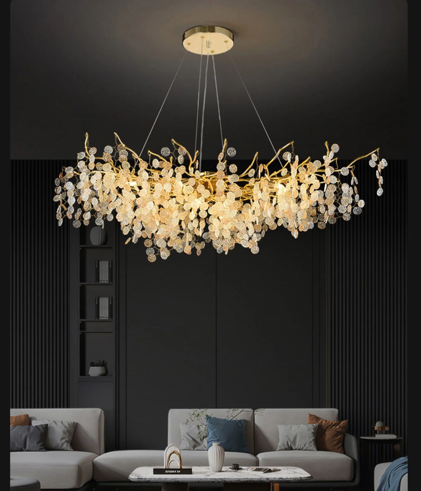 Hdc 1200mm Long Golden Long Drop Crystal Chandelier Ceiling Lights Hanging - Warm White
