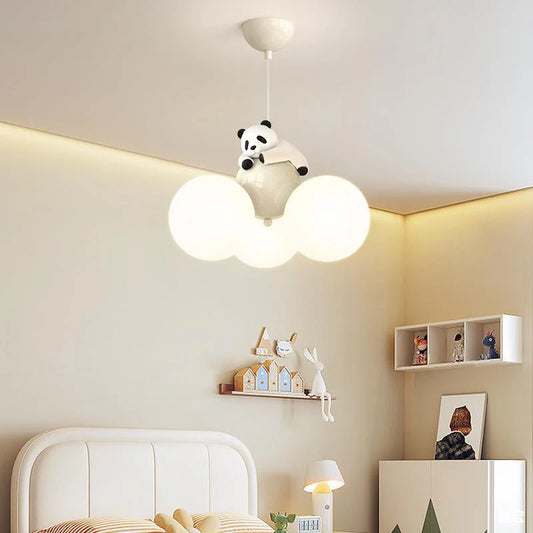 HDC Kids Cloud Pendant Chandelier Light with Playful Panda Figurine for Nursery & Kids Room