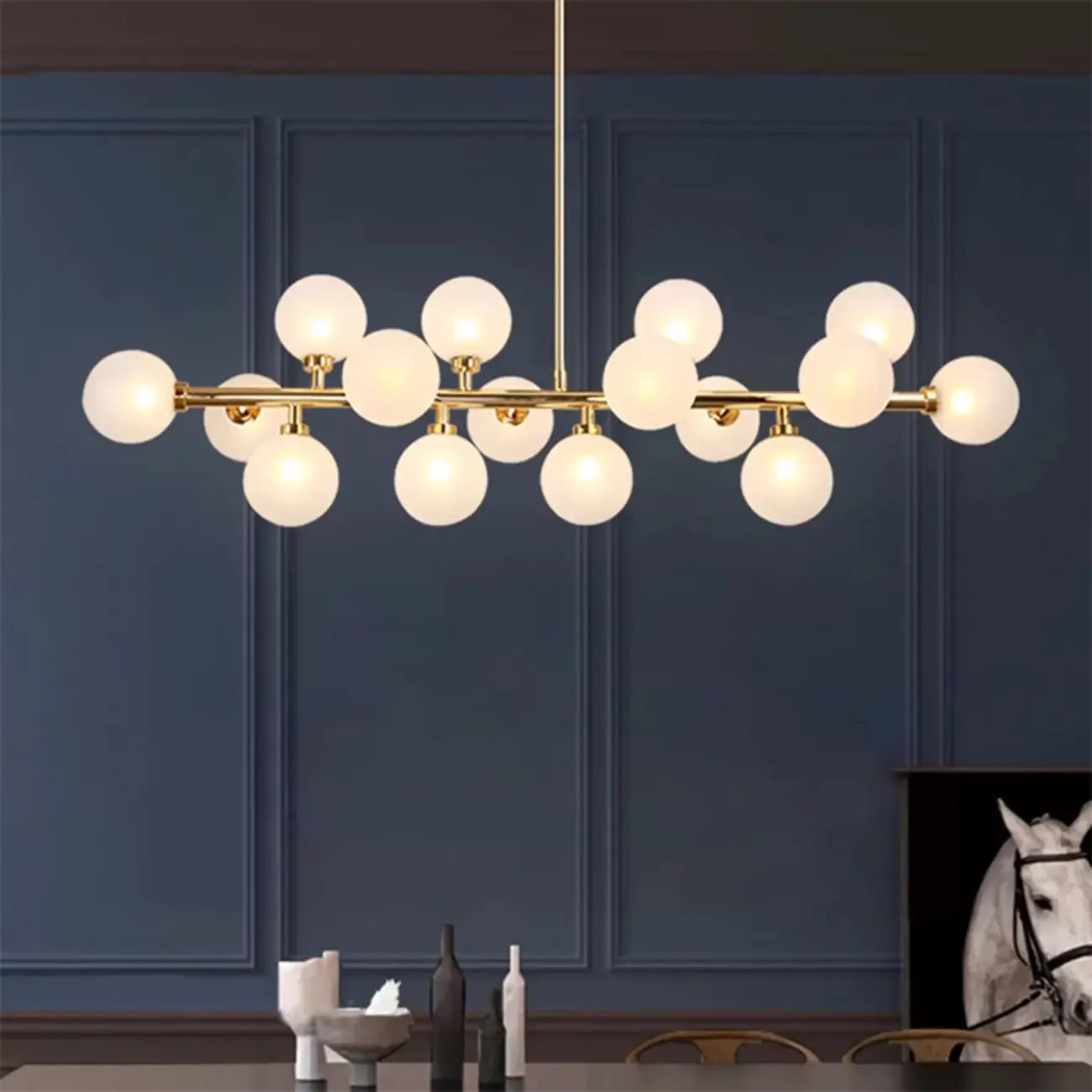HDC 16 Light Gold Frosted Glass Chandelier Ceiling Lights Hanging - Warm White