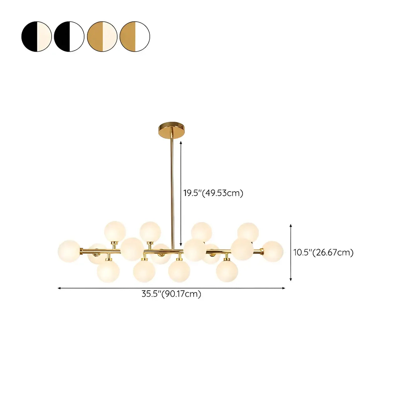 HDC 16 Light Gold Frosted Glass Chandelier Ceiling Lights Hanging - Warm White