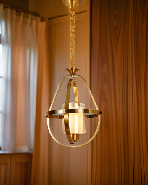 HDC 1-Light Gold Brass Vintage Amber Glass Pendant Ceiling Light - Warm White