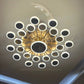 Hdc 24 Lights Gold Rings Ceiling Fan Chandelier With Remote 4 Retractable Abs Blades - Tricolor