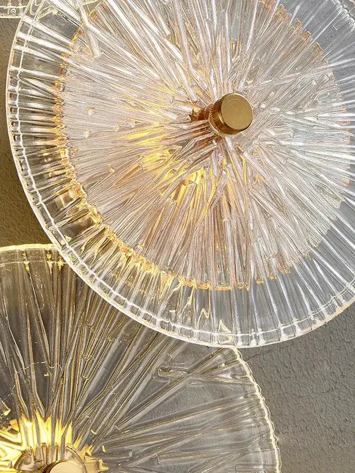 HDC 4 Heads Lotus Leaf Round Clear Glass Crystal Modern Gold Led Wall Light For Drawing Room - Tricolor