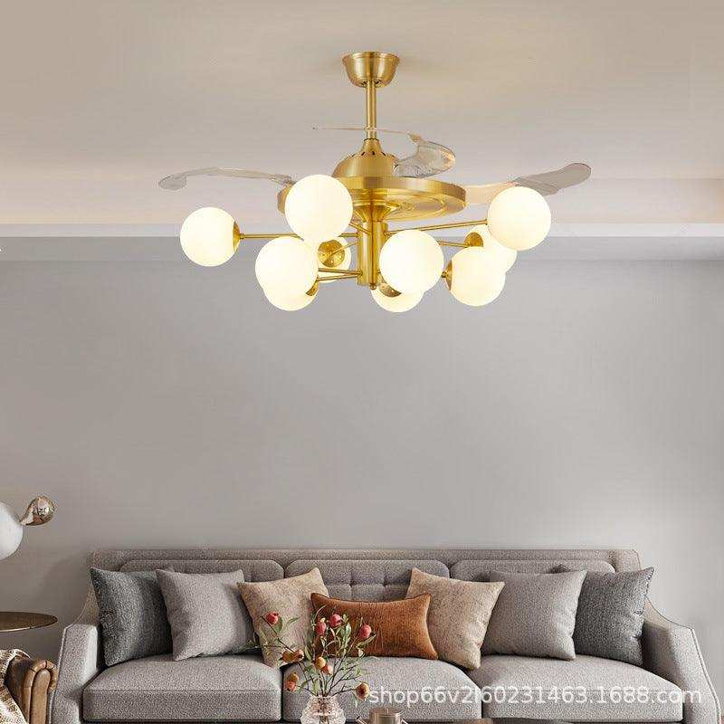 Hdc 10 Light Frost Glass Ceiling Fan Chandelier Gold Retractable Light Led 3 Color Setting Control With Remote - HDC Lights