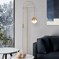 HDC Golden Electroplated Arch Standing Lamp Spherical Glass Lampshade Contemporary Floor Lamp for Reading, Bedroom and Living Room