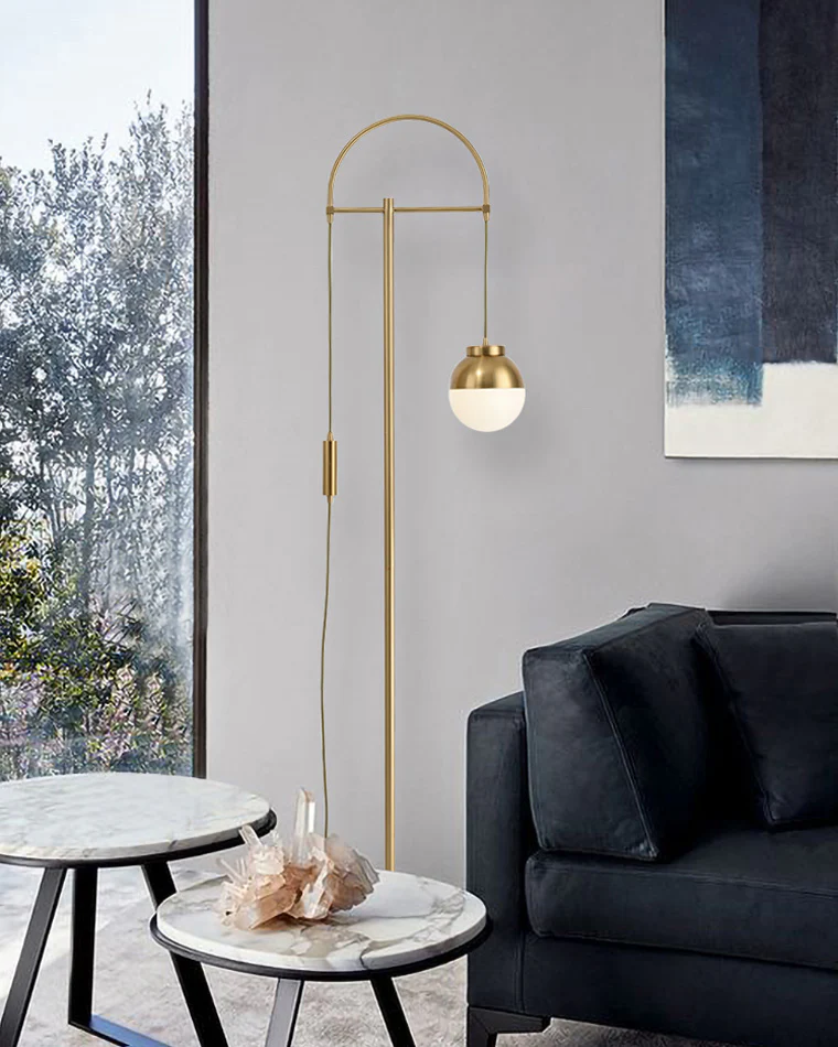 HDC Golden Electroplated Arch Standing Lamp Spherical Glass Lampshade Contemporary Floor Lamp for Reading, Bedroom and Living Room