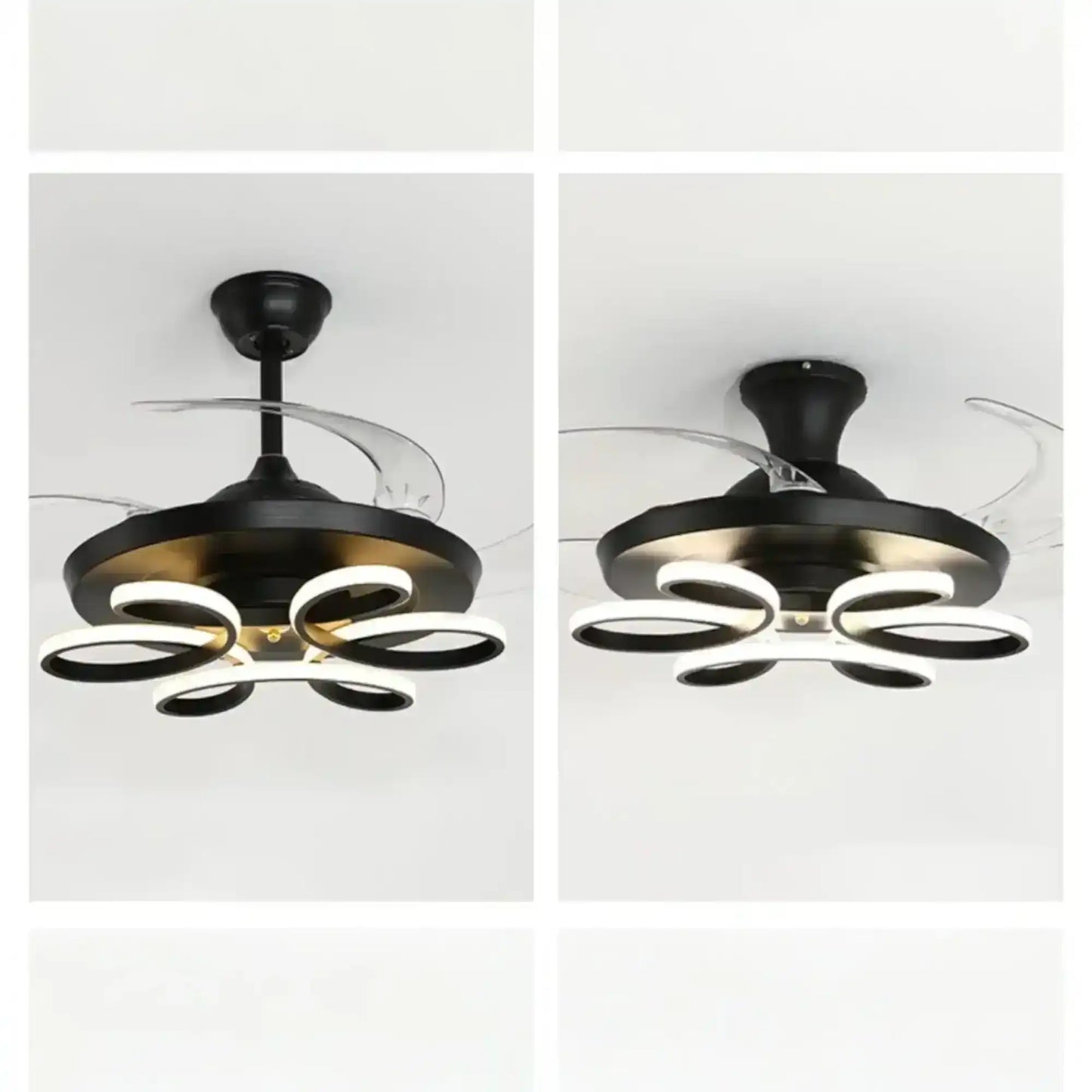 Hdc Black Flower Led 3 Color Setting Control With Remote Transparent Retractable Fan Blade Chandelier