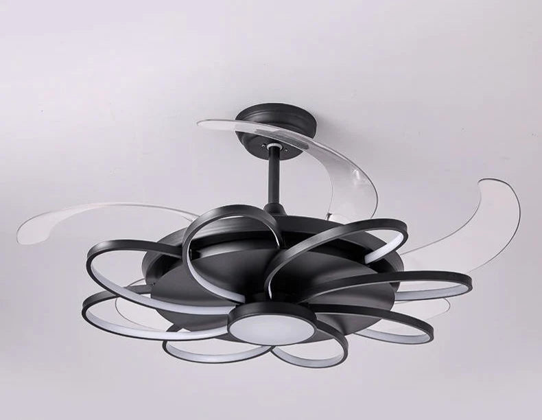 Hdc Invisible Black Oval Rings Ceiling Fan Chandelier With Remote Control 4 Retractable Abs Blades - Warm White