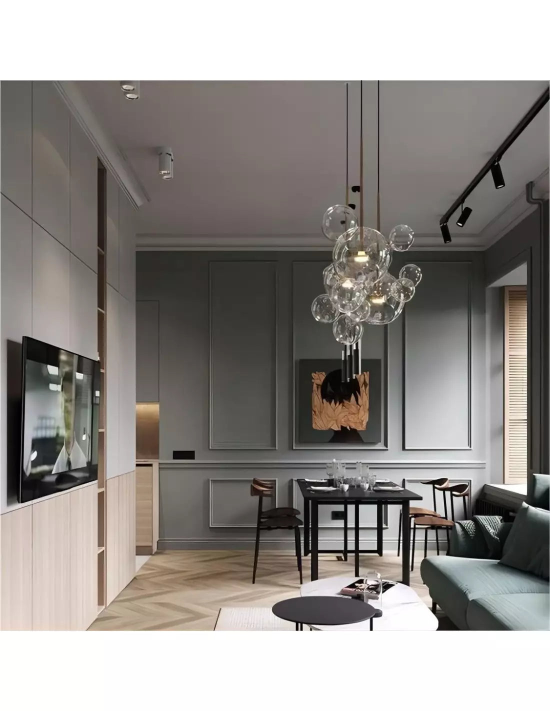 Hdc 1 Light Modern Creative Kitchen Island Nordic Art Transparent Glass Soap Bubble Chandelier Lamp