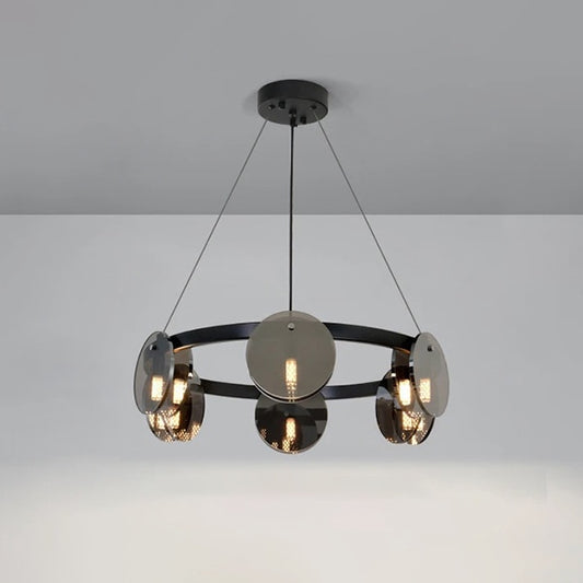 HDC Aura Globe 6-Light Modern Ring Chandelier with Smoky Glass Globe Ceiling Hanging Light for Living Room, Dining Room & Foyer