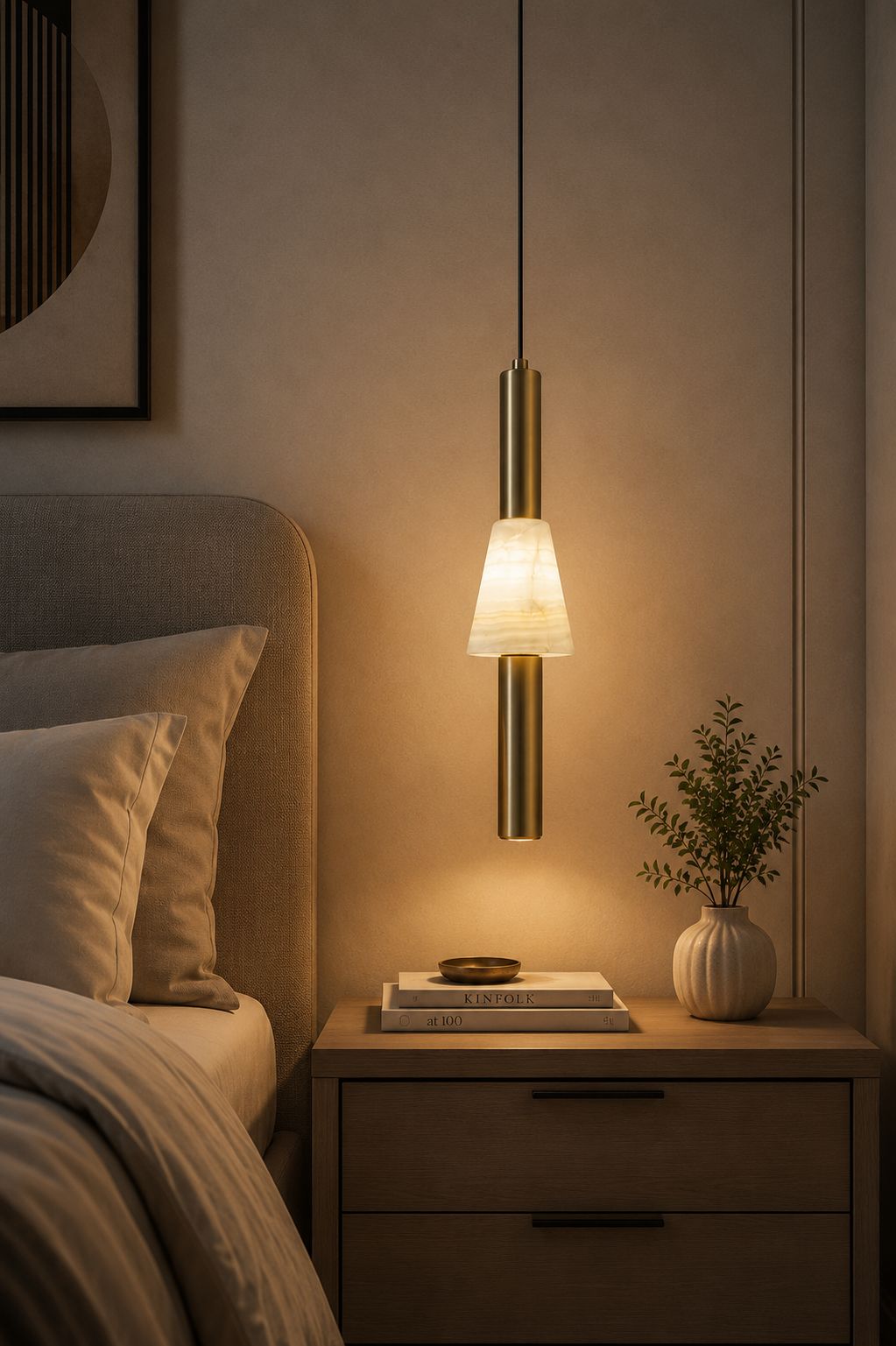 HDC Modern Gold Glass Pendant Light for Bedroom, Living Room