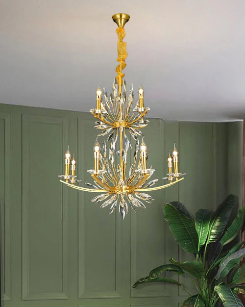 Hdc 12 Lights Crystal Beads Candle Chandelier For Living Room