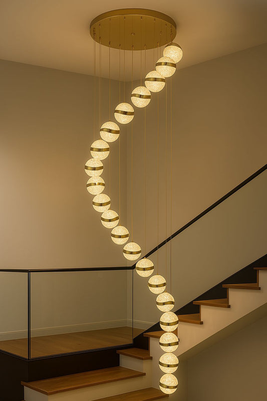 HDC 18 Lights Acrylic Ball  Double Height Stair Chandelier- Tricolor