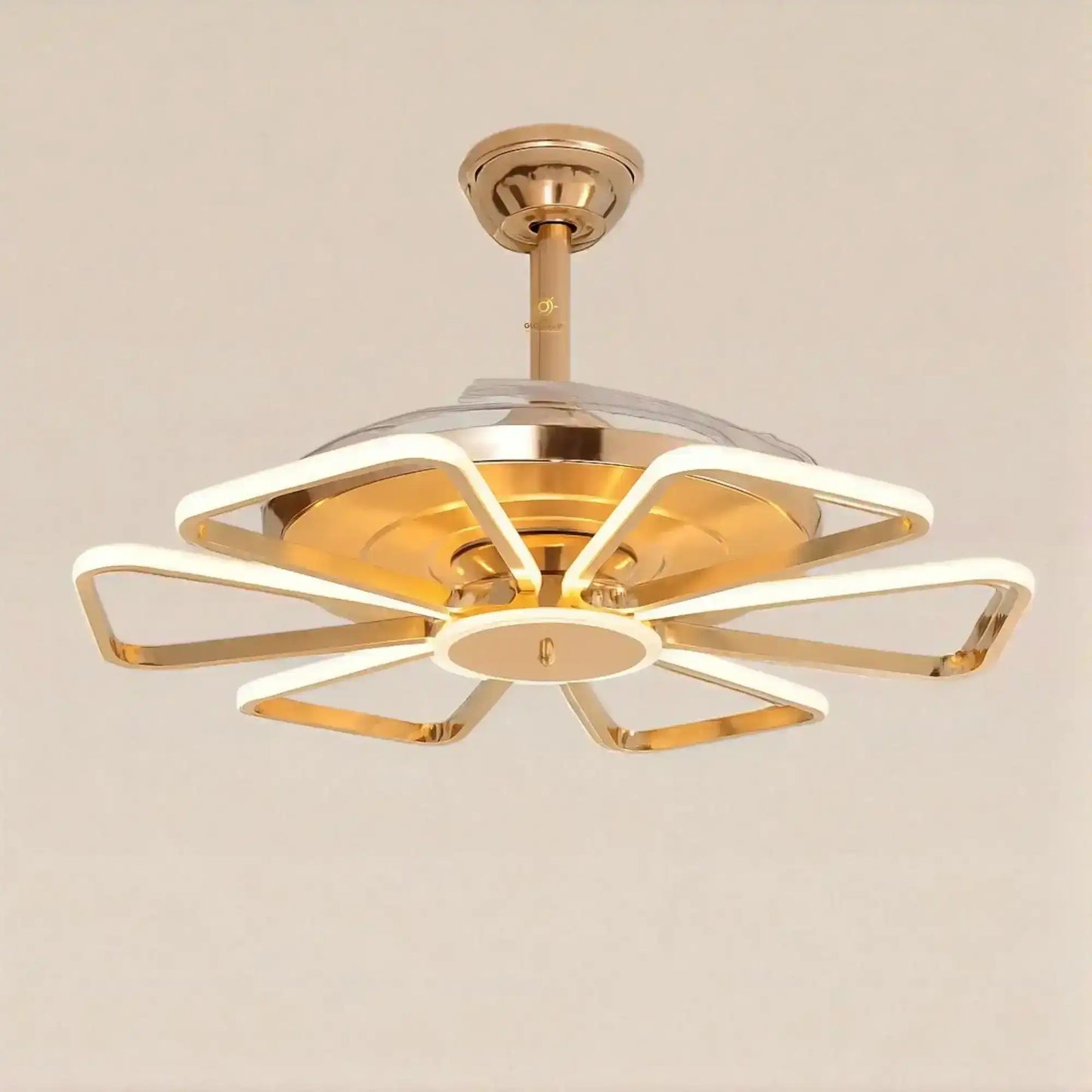 Hdc 52 inch 6 Petal Ceiling Fan Chandelier 52 Inch Gold Led 3 Color Setting Control With Remote