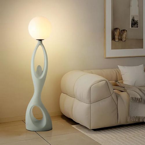 HDC Modern Sculptural Floor Lamp with Frosted Globe Shade for Bedroom, Living Room