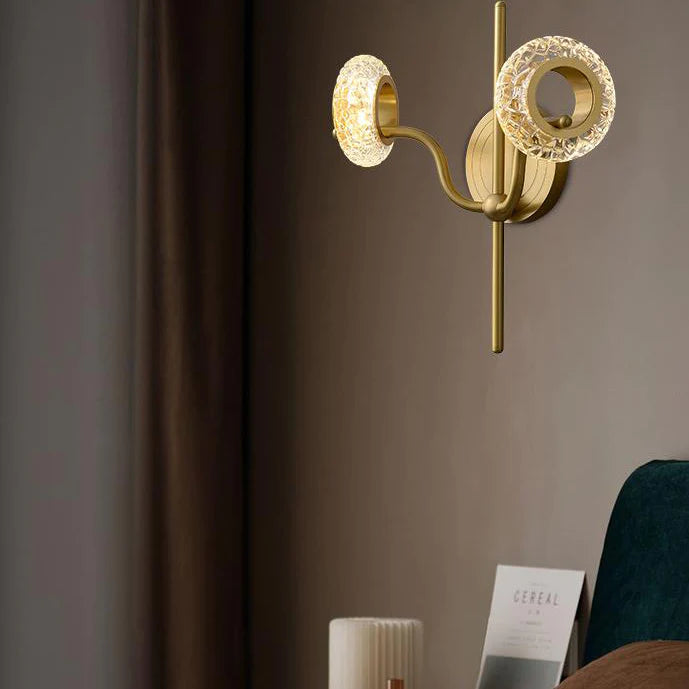 Hdc Modern Light Luxury Brass Glass Circle 2 Light Wall Sconce Lamp