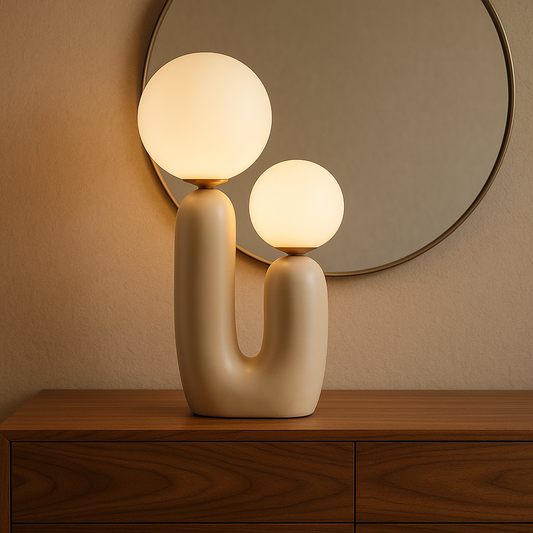 HDC Soft Sand Finish Modern Dual Globe Sculptural Table Lamp for Living Room, Kids Room