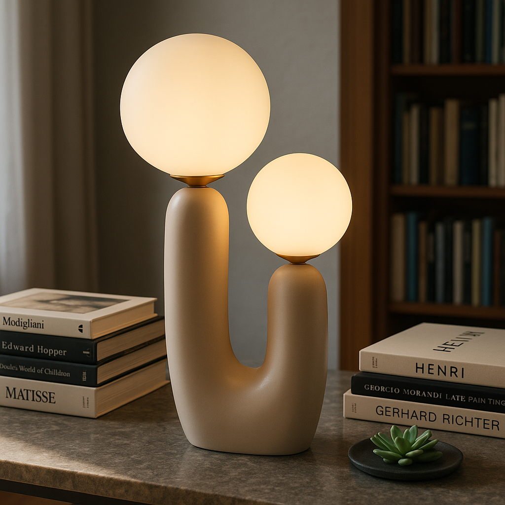 HDC Soft Sand Finish Modern Dual Globe Sculptural Table Lamp for Living Room, Kids Room