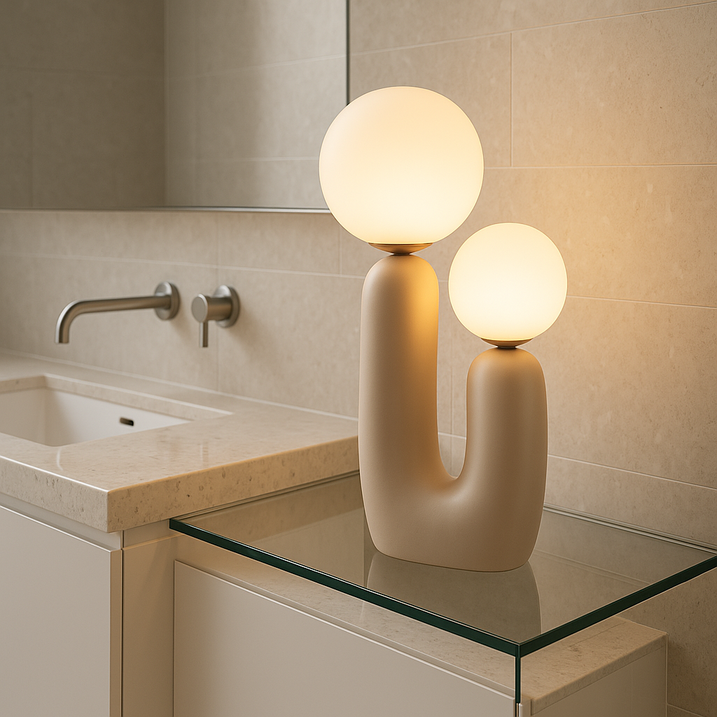 HDC Soft Sand Finish Modern Dual Globe Sculptural Table Lamp for Living Room, Kids Room