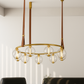 Hdc Modern Globe Leather Strap Suspension with Brass Ring Frame Chandelier