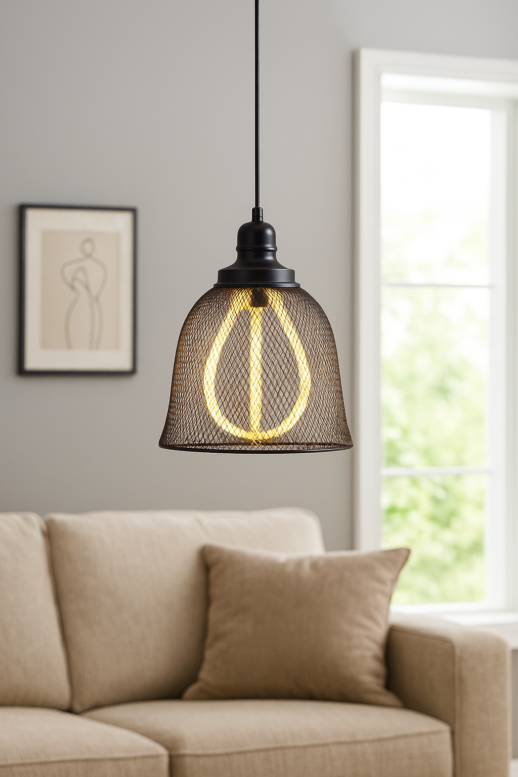 Hdc Modern Mesh Wire Metal Pendant Light for Living Room, Drawing Room