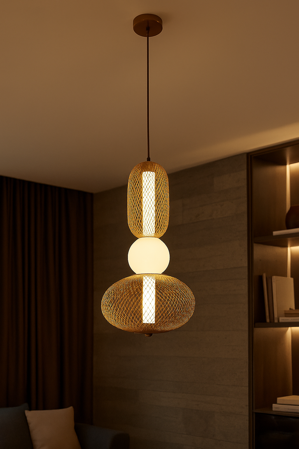 Hdc layered Metal Mesh Gold Geometric Pendant Light For Living Room, Drawing Room