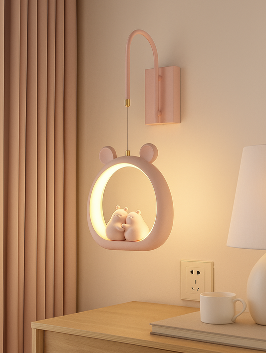 Hdc Kids’ Bear Ring Wall Lamp Cute LED Night Light Wall Sconce for Childrens Room Bedroom Nursery Kids Lights