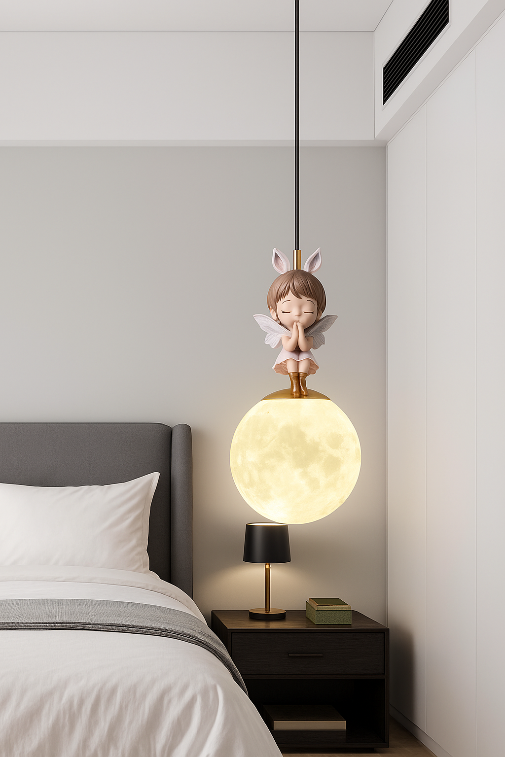 Hdc Kids’ Fairy Moon Pendant Light LED Ceiling Lamp Pendant Light for Childrens Room Bedroom Nursery Kids Lights