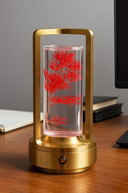 Hdc  Modern Glass LED Table Lamp with Real Preserved Flowers Minimalist Floral Desk Light for Bedroom & Office Decor