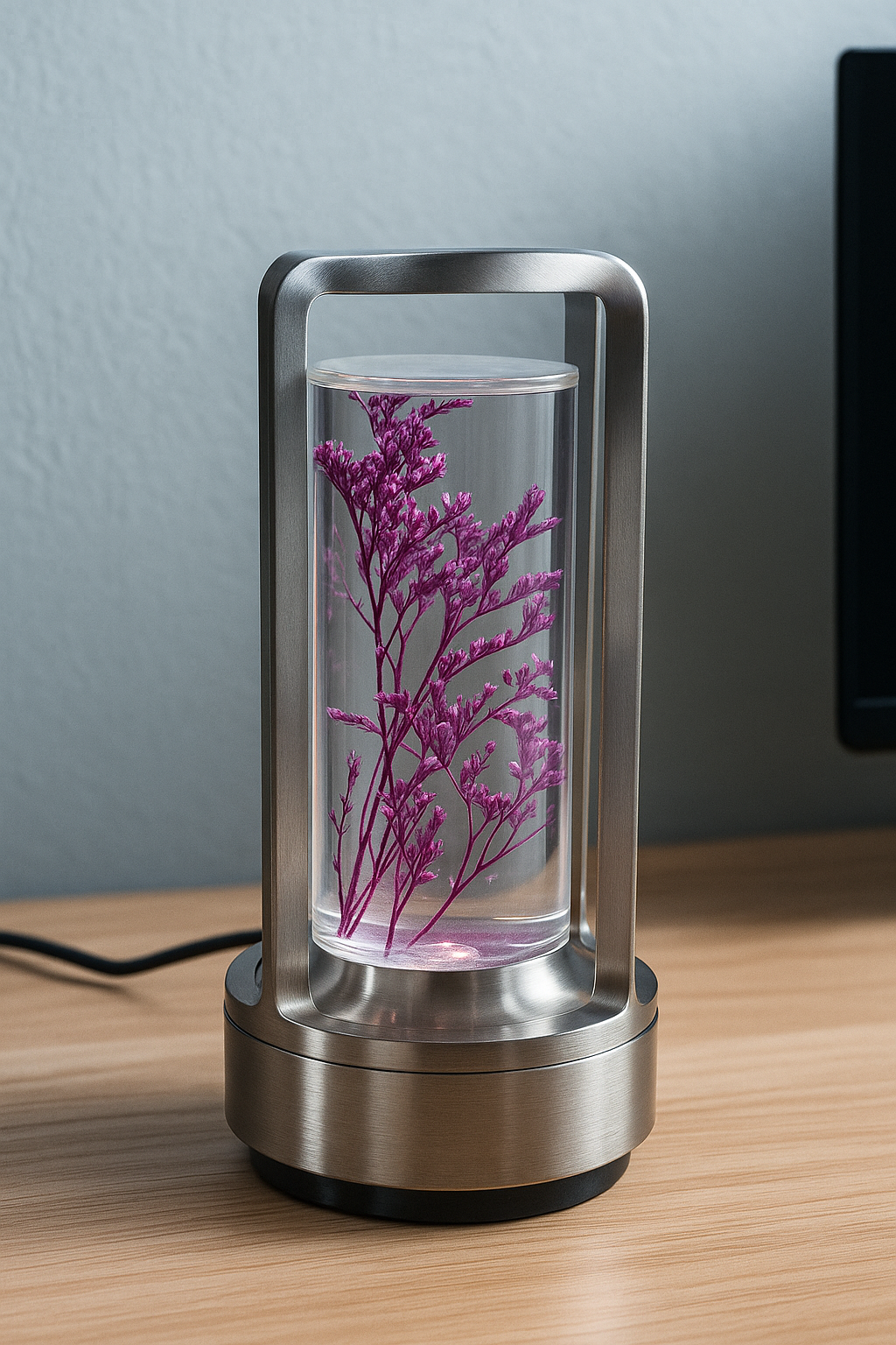 Hdc  Modern Glass LED Table Lamp with Real Preserved Flowers Minimalist Floral Desk Light for Bedroom & Office Decor